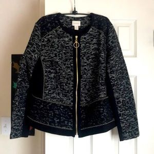 Chico’s sz 2 M/L black/white jacket with gold trim